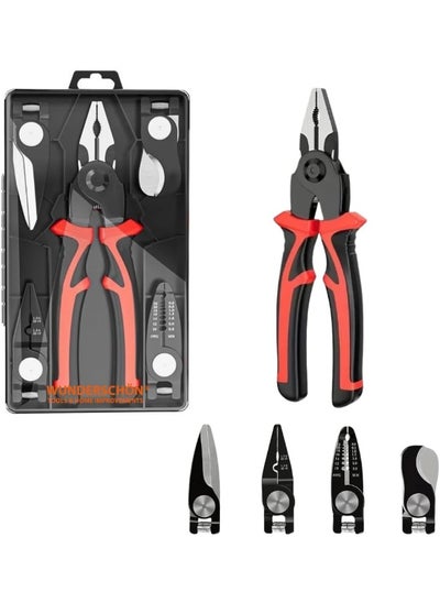 Buy 5-In-1 Multifunctional Set Pliers  Wire Stripper  Round Nose Pliers 5 Interchangeable Heads For Shearing  Cable Cutting and Stripping  Crimping in UAE