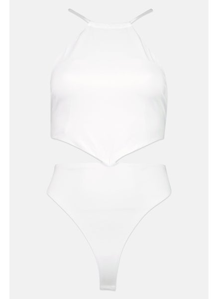 Buy Women Plain Strapless One Piece Swimsuit, White in Saudi Arabia