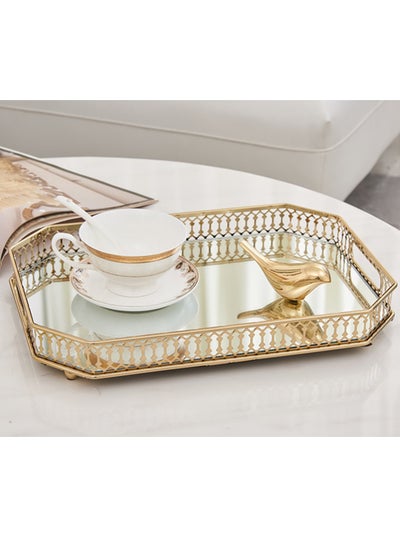 Buy Mirror Tray Household Dinner Plate Mirror Storage Tray Metal Fruit Tray Coffee Table Living Room Mirror and Metal Tray Tea Tray for Cosmetics storage Counter Gold Tray Decorative  (Rectangle) in UAE