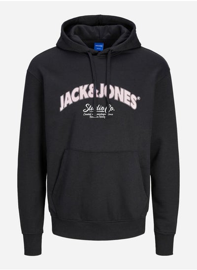 Buy Logo Print Hoodie with Front Pocket in Saudi Arabia