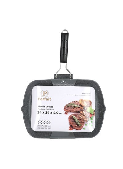 Buy Marble Coated Foldable Non-Stick Grill Pan Dark Grey and Black 4 x 24 x 34 cm XB-40534 in Saudi Arabia