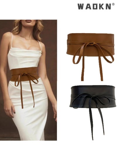 Buy Women Stretchy Vintage Belt,  2PCS Women's Leather Belt For Jeans, Dresses, Pants Belt, Wide Elastic Waist Belt for Women, Evening Dress Belt, Shape Curve, Beautiful Elegant  Belts Leather Wide Belt in Saudi Arabia