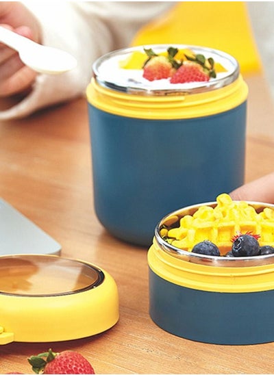 Buy Portable Stainless Steel Double Layer Breakfast Cup Soup Food Storage Container Lunch Box for Student Worker Navy in UAE