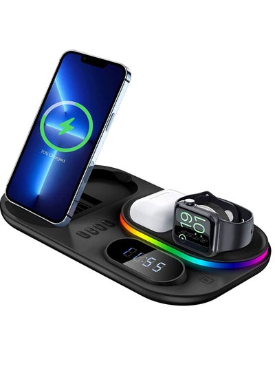 Buy 4 in 1 Wireless Charger Station with Digital Clock and Night Light 30W Fast Wireless Charging Compatible with iPhone 13 12 Pro XR X 8 Plus  iWatch Samsung Galaxy S21 S20 (Black) in Saudi Arabia