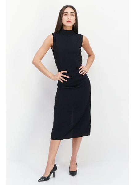 اشتري Women High Neck Plain Midi Dress, Black في السعودية