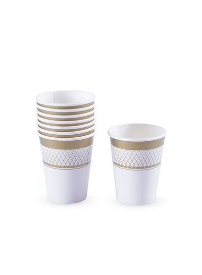 اشتري Aynur 8-Piece Disposable Paper Cup 270Ml -Gold في الامارات