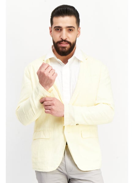 Buy Men Slim Fit Textured Blazer, Yellow in UAE