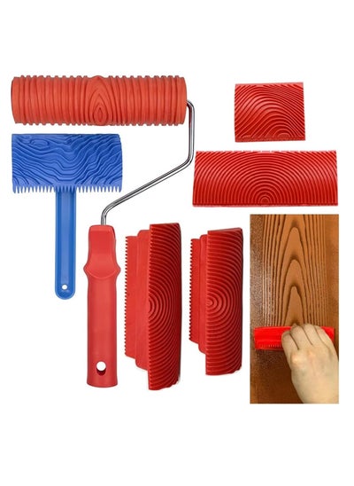 اشتري Paint Roller Set, Wood Graining Tool Set, 6pcs Wood Grain Roller Painting Tool with Handle DIY Rubber Graining Tool for DIY Wall Art and Decoration في السعودية