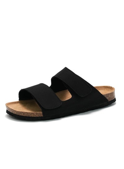 Buy Casual Sandals Double Strap Beach Shoes Men's Cork Slippers Black in UAE