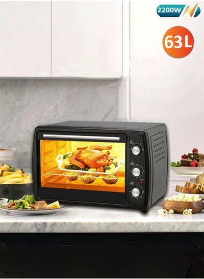 اشتري Electric oven, 2200 watts, 63 liters capacity, equipped with a double glass door and a 60-minute timer. في السعودية