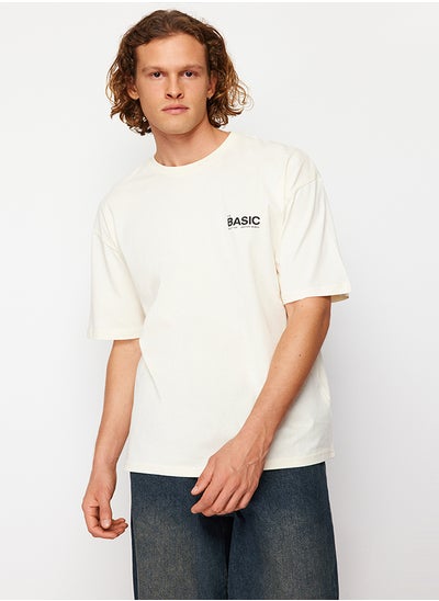 Buy Stone Oversize/Wide Cut Letter Printed Short Sleeve 100% Cotton T-Shirt TMNSS23TS00263 in Egypt