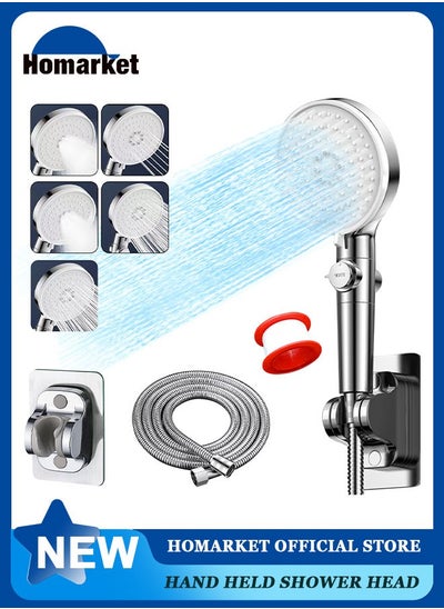 اشتري Filtered Shower Head,High Pressure 5 Spray Mode Handheld Showerhead with Extra 59" Long Hose,Adjustable Bracket Holder and ON/OFF Pause Switch for Saving Water -Ideal for Dry Skin & Hair,Silver في الامارات