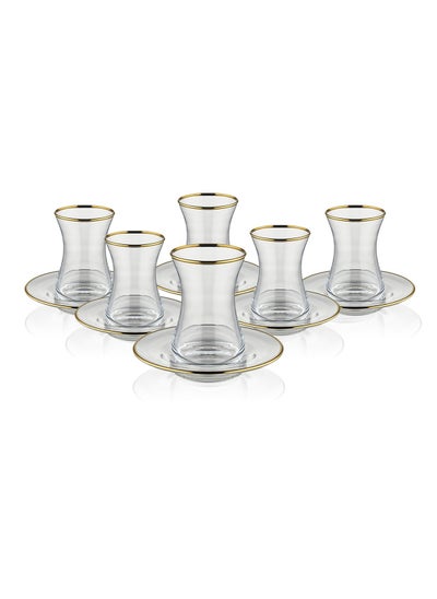 اشتري Istikana Gold Rim Tea Cup and Saucer 12pc Set Tea Service 6x Cups (100ml) with 6x Saucers في الامارات