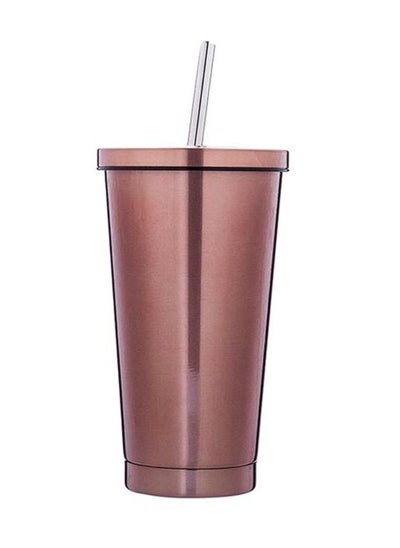 Buy Double Wall Tumbler with Lid and Straw Stainless Steel Insulation Cup Vacuum Thermal Coffee Mug Hot and Cold Travel Mug Leakproof and Car-Friendly Rose Gold 475ML in UAE