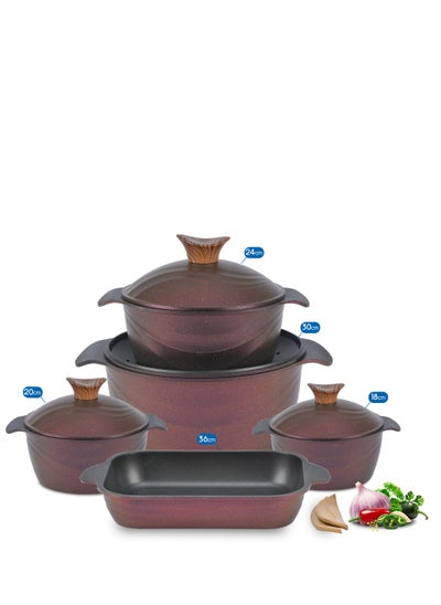 اشتري 9-Piece Non-Stick Granite Square Cookware Set, Royal في مصر