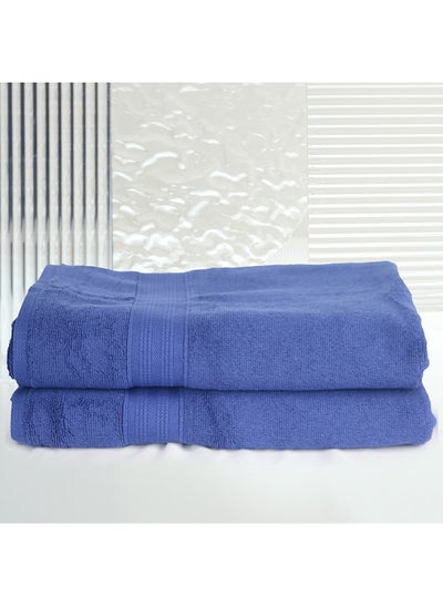 Buy 2 Piece Bathroom Towel Set BRAVO 550 GSM 100% Combed Cotton Terry 2 Bath Towel 70X140 cm Gentle Touch Extremely Absorbent Every Day Use Royal Blue in UAE