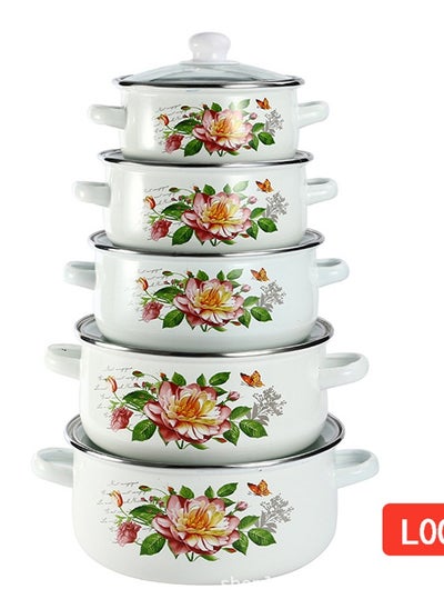 Buy 5-Piece Set of Marble Enamel Thickened Straight Soup Pot with Double Ears 16/18/20/22/24CM in Saudi Arabia