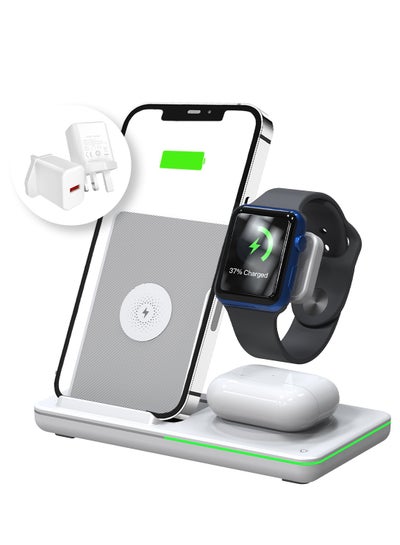 Buy 3 in 1 Wireless Charging Station, Fast Wireless Charger Stand for Fast Charge, Wireless Charger for Travel Phone Apple iPhone 15 14 13 12 11 X Pro Max AirPods iWatch 8 7 6 5 4 Samsug Galaxy S in UAE