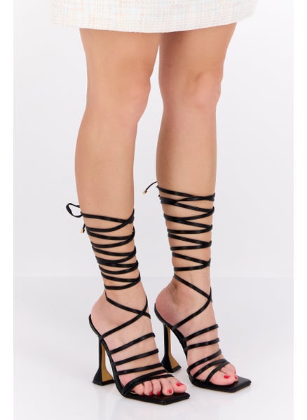 Buy Women Strappy Tie Sandals, Black in Saudi Arabia