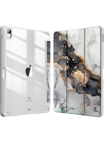 Buy Hybrid Slim Case for iPad Air 5th Generation (2022) / iPad Air 4th Generation (2020) 10.9 Inch - [Built-in Pencil Holder] Shockproof Cover with Clear Transparent Back Shell Cloudy Marble in Saudi Arabia