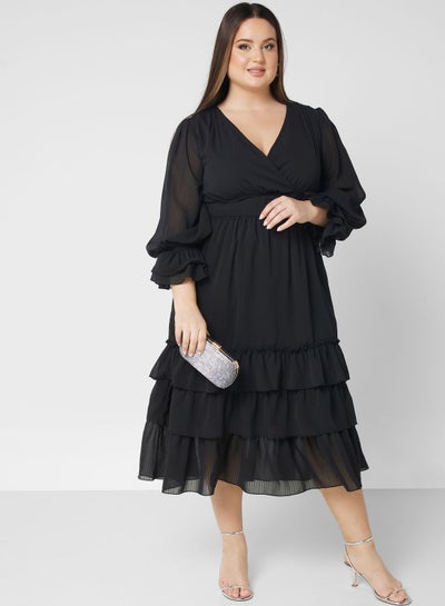 Buy Tiered Frill Detail Belted Dress in Saudi Arabia