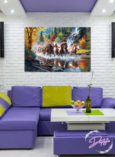 Buy Beautiful Horses Running in the Lake Painting Decorative Wall Art Wall Decor Card Board MDF Home Decor  For Drawing Room, Living Room, Bedroom, Kitchen or Office 60CM x 40CM in Saudi Arabia
