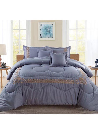 Buy COMFY 6 PC EMBROIDERY FLORAL COTTON SOFT KINGSIZE COMFORTER SET GREY in UAE