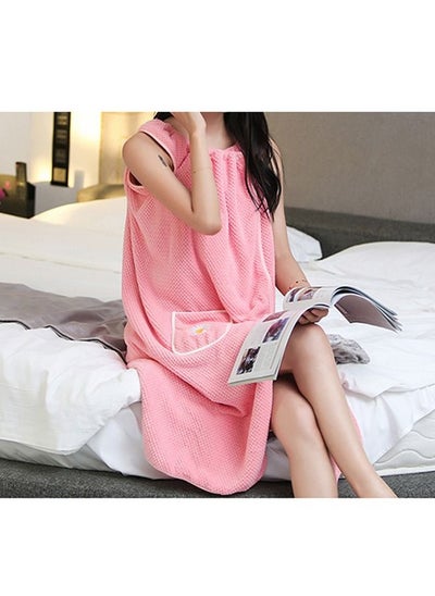 Buy Women's Bath Towel Robe Robe Body Spa Bath Wrap Toweling Robe (Pink) in UAE