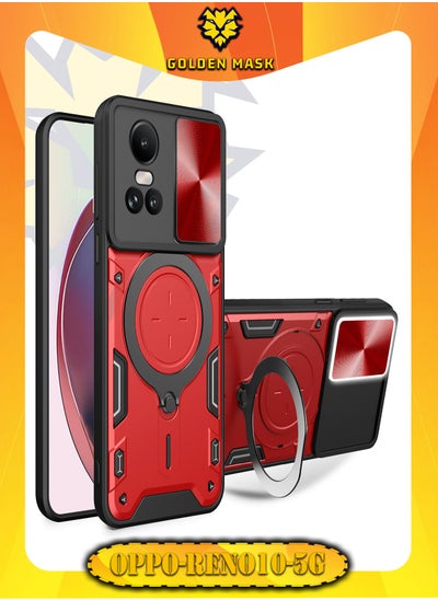 Buy GOLDEN MASK For Oppo Reno10/Reno10 Pro Armored Camera Shield Cover Camera Lend Protection, Built-in 360° (Red) in Egypt