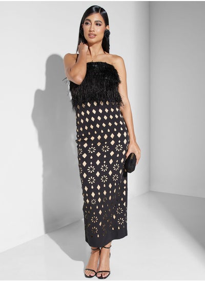 Buy Bardot Fur Detail Laser Cut Dress in UAE