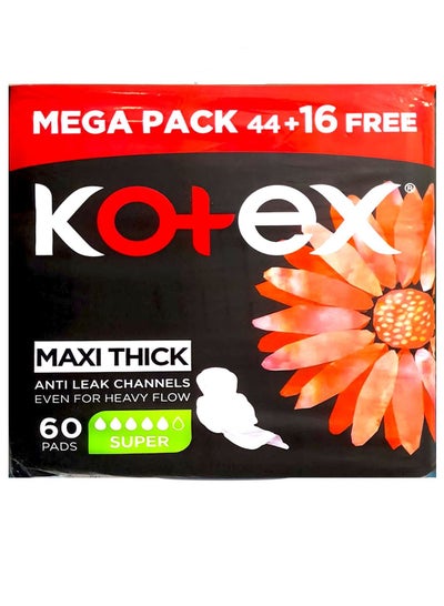Buy Kotex Maxi Thick Anti Leak Channels 60 pads in UAE