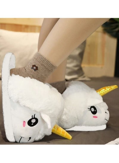 Buy Unicorn Slippers Fluffy Soft Bedroom Slides Warm Plush Anti Slip Cute Shoes Adult Kids Flip Flop One Size Fit All in UAE