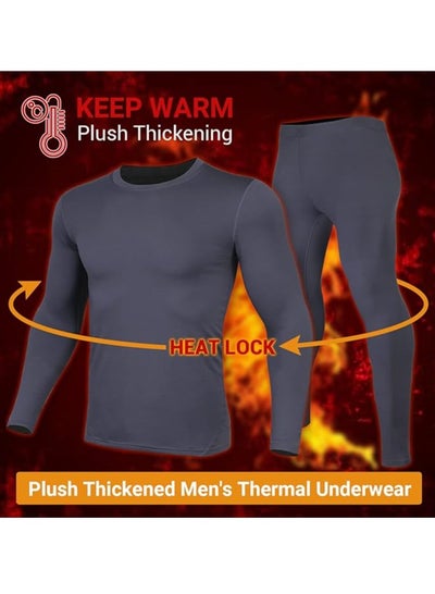 Buy Men's Thermal Underwear Sets Top & Long Johns Fleece Sweat Quick Drying Thermo Base Layer-Gray in Saudi Arabia