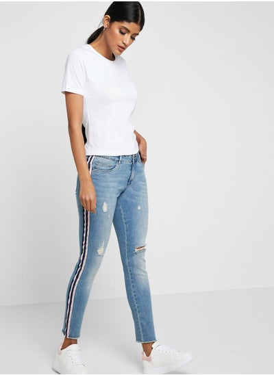 Buy Side Striped Ripped Skinny Jeans in Saudi Arabia