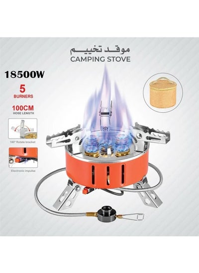 Buy A portable gas stove of 5 burners for trips and camping, with a power of 18500 watts, with a bag in Saudi Arabia