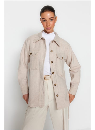 Buy Stone Belted Stamped Jacket Coat TWOAW24MO00171 in Egypt