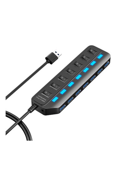 اشتري XICEN USB Hub 3.0, 7 Port USB Hub Splitter with Individual On/Off LED Switches, 5Gbps HighSpeed Data USB Extension for Laptop, iMac, USB Flash Drives, Mobile HDD, Printer, Camera and More في السعودية