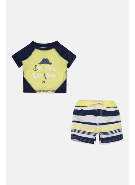 اشتري Toddlers Boy 2 Pieces Swimwear Top and Bottom Set, Yellow/Navy في الامارات