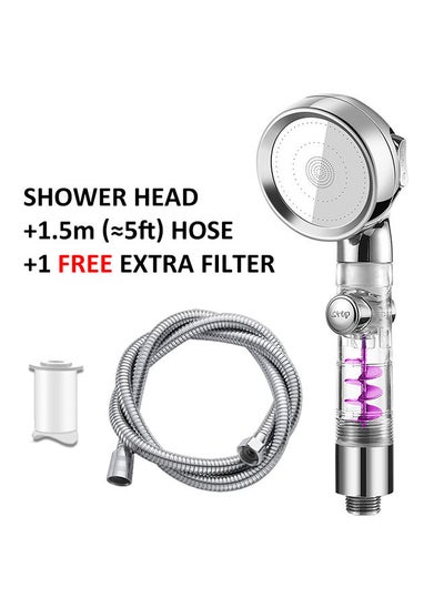 اشتري Turbocharged Shower Head 3 Mode High Pressure Adjustable Filtering Rainfall Shower Set with Hose في السعودية