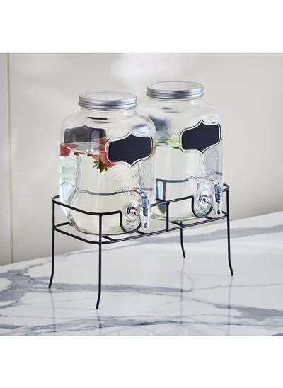 Buy Crysta 3-Piece Twin Glass Beverage Dispenser Set with Stand 4 L in UAE