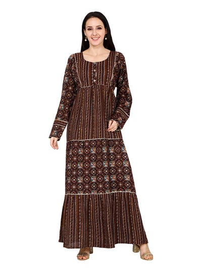 اشتري ELEGANT UNIQUE PRINTED LONG SLEEVE STYLISH ARABIC KAFTAN JALABIYA DRESS في السعودية