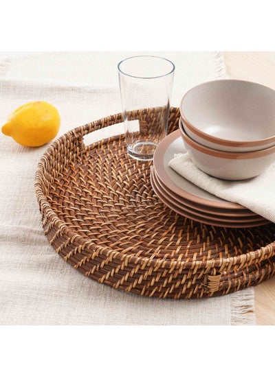 Buy Natura Rattan Serving Tray Dia40x6cm - Honey Brown in UAE