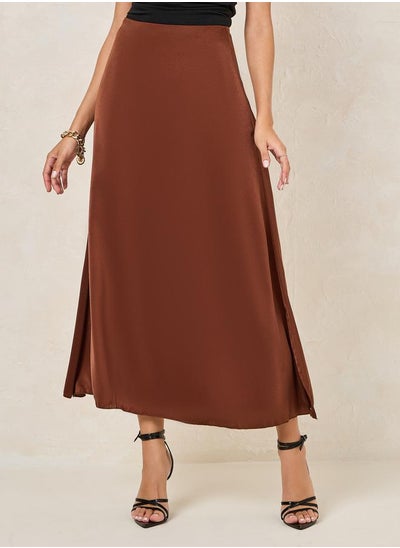 Buy Satin A-Line Maxi Skirt with Side Slit in Saudi Arabia