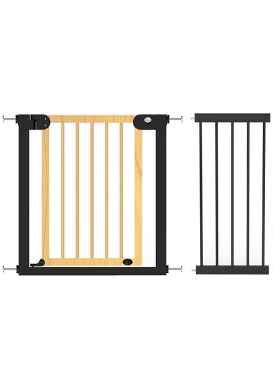 Buy Wooden Safety Gate With 35Cm Black Extension - Natural Wood in UAE