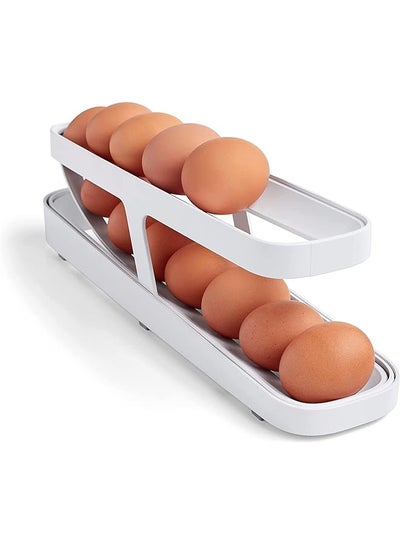 Buy For Refrigerator: Automatically Rolling Egg Storage Container 2 Tier Rolling Egg Dispenser Space Saving Egg Tray For Refrigerator Countertop Cabinet in Saudi Arabia