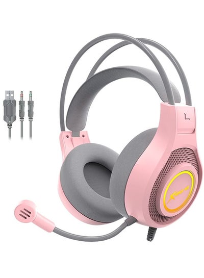 Buy GH515P RGB Gaming Headset - Stereo Surround Sound - RGB Lighting - 3.5MM X2 + USB (Pink) in Egypt