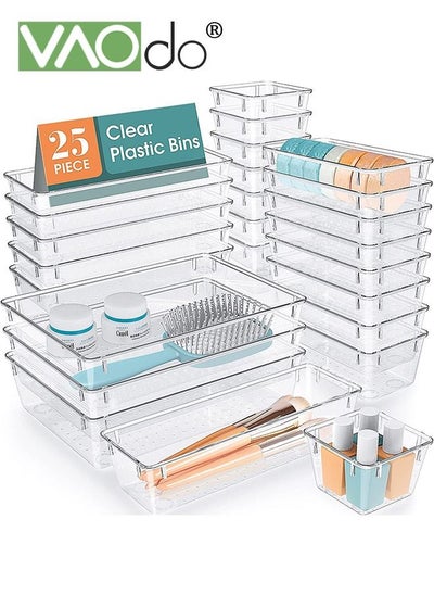 Buy 25PCS Clear Plastic Drawer Organizer Set 4 Sizes Desk Drawer Divider Organizers and Storage Bins for Makeup Jewelry Gadgets for Kitchen Bedroom Bathroom Office in UAE