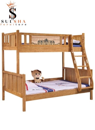 Buy Solid Wood Bunk Bed with 2- Medicated Mattress Heavy Duty Brown Size 120x190Cm in UAE