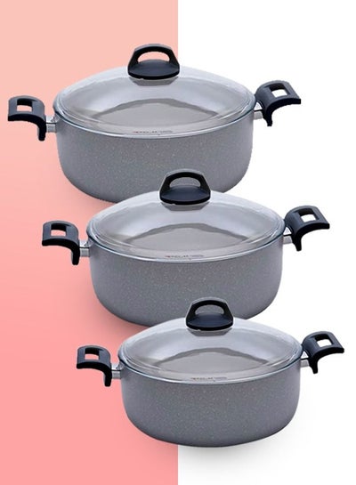 Buy 6-Piece Granite Cookware Set Grey/Clear Big Pot (30) Medium Pot (26) Small Pot in UAE