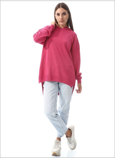 Buy Fuchsia High-Low Knitted Hoodie_Pink in Egypt